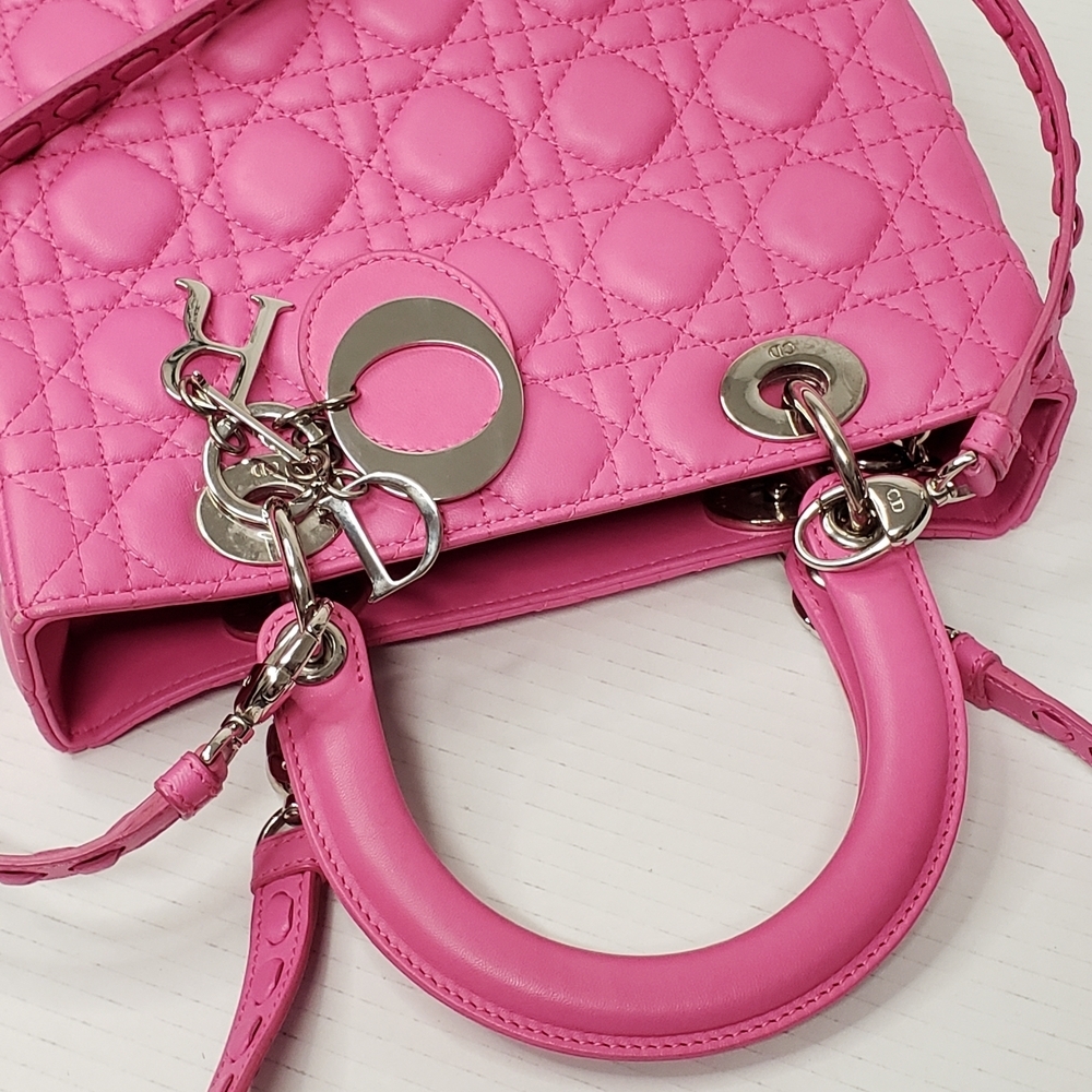 Authentic Dior Lady Dior Pink Cannage Leather Medium Bag - Picture 10 of 16